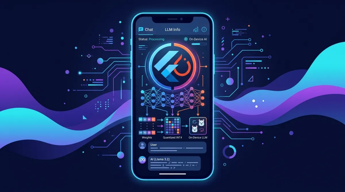 Flutter ExecuTorch On-Device LLM Architektur mit Llama 3.2 4-Bit-Quantisierung