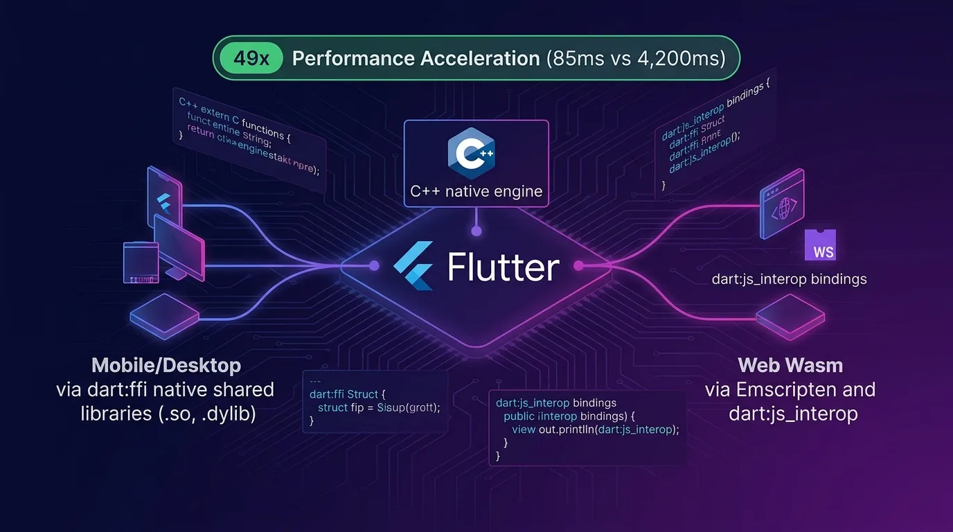 Flutter Native C++ Interop via FFI and WebAssembly Dual Build architecture guide